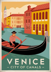 Illustration rétro – Gondolier sur un canal à Venise