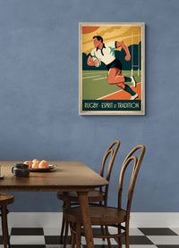 Affiche joueur de rugby années 1930 style Art déco