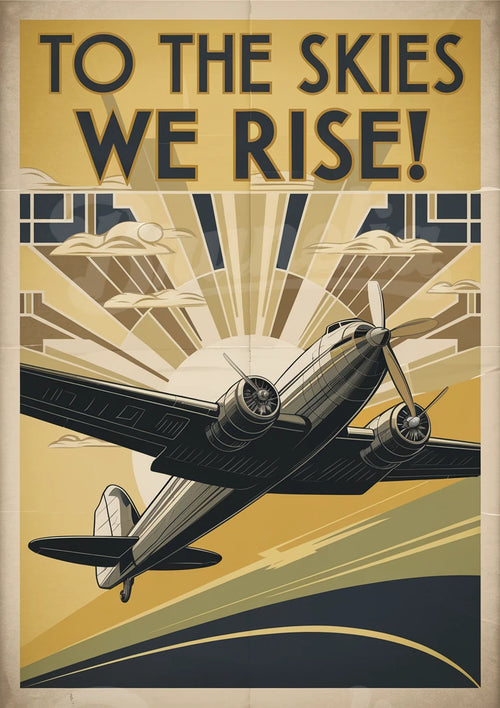 Affiche décollage avion Art déco jaune années 1930