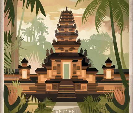 Affiche temples anciens rétro Bali