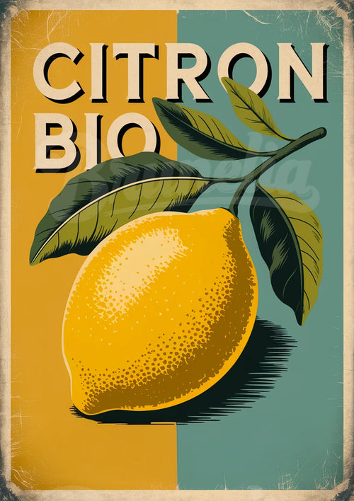 Affiche Bio Citron Agrume Rétro Vintage