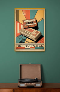 Affiche rétro technologie cassette et électronique années 80