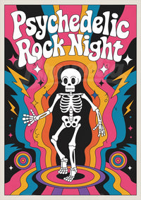 Affiche Psychedelic Rock Night squelette années 70