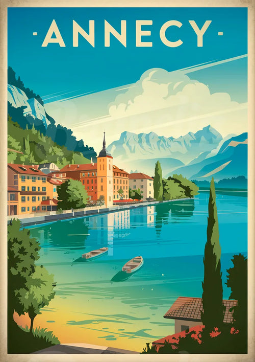 Affiche artistique – Lac paisible et montagnes d'Annecy