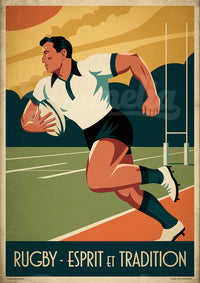 Affiche joueur de rugby années 1930 style Art déco