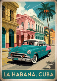 Affiche La Havana Cuba avec Cadillac turquoise rétro