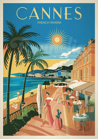 Affiche élégante de Cannes – Promenade en bord de mer rétro