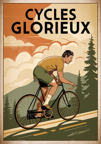 Illustration rétro – Cycliste dans un paysage montagneux