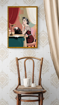 Affiche femme écrivain élégant rétro années 50