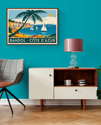 Affiche Bandol Côte d'Azur voiliers et palmier Art Déco