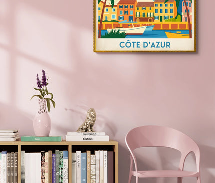 Affiche vintage maisons colorées Côte d’Azur
