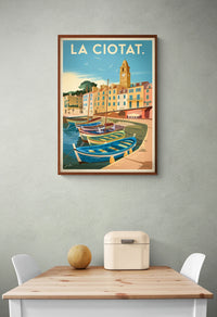 Affiche La Ciotat port provençal barques colorées