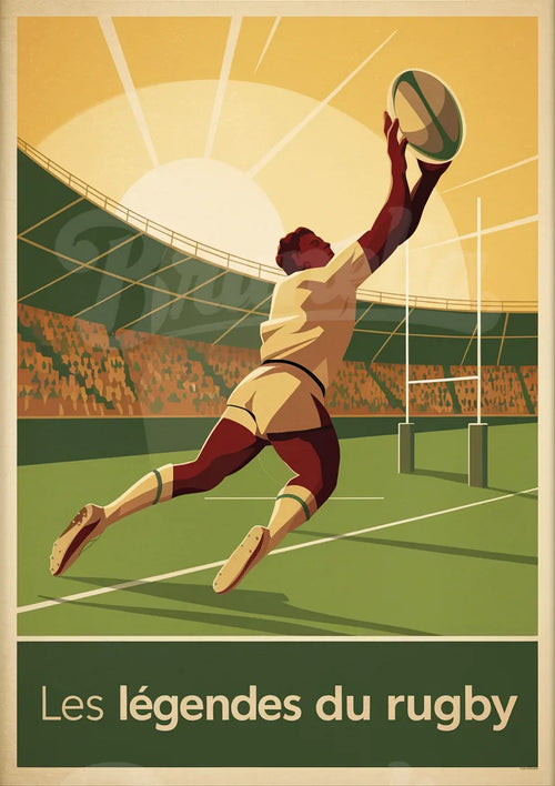 Illustration sportive rétro – Joueur de rugby en plein saut