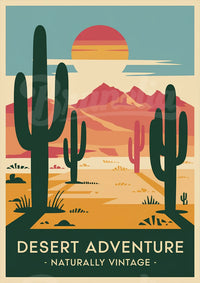 Affiche désert graphique - Cactus et montagnes pastel