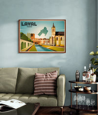 Affiche Laval France canal et église style Art déco