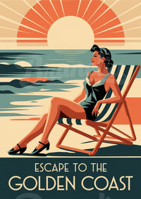Affiche Femme Élegante sur Plage au Coucher de Soleil