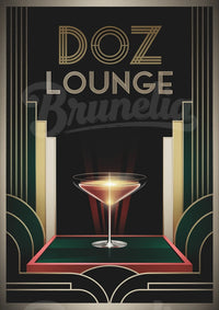 Affiche Art Déco Élégante – Cocktail Sophistiqué et Motifs Géométriques