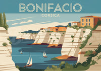 Affiche Bonifacio Corse bord de mer et falaises blanches
