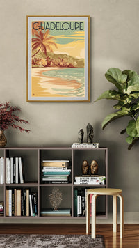Affiche Guadeloupe paysage tropical palmier plage
