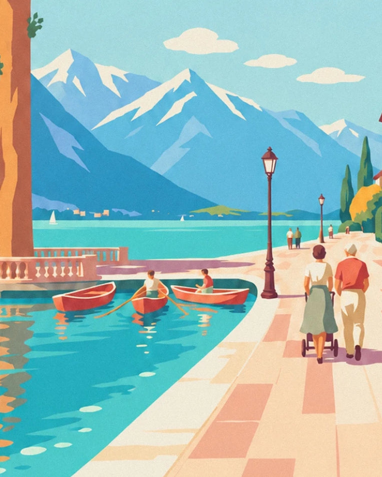 Affiche promenade au bord du lac d'Annecy sous les platanes : détail en gros plan