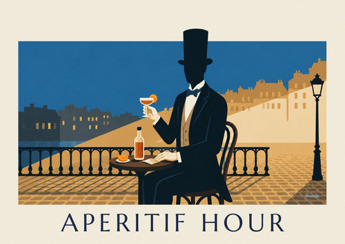 Affiche homme en haut-de-forme et son verre d'apéritif : l'affiche entière