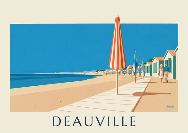 Affiche parasols colorés et planches de la plage de Deauville