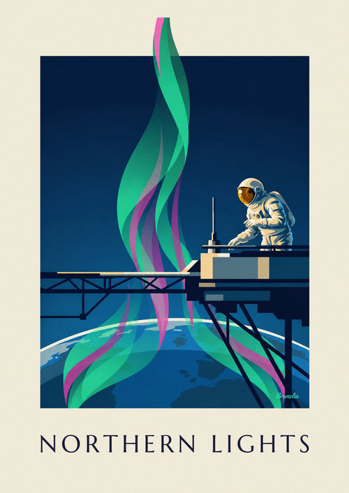 Affiche aurore boréale vue depuis l'espace par un astronaute : l'affiche entière