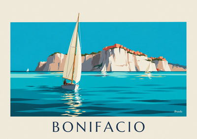 Affiche falaises blanches et voiliers de Bonifacio en Corse : l'affiche entière