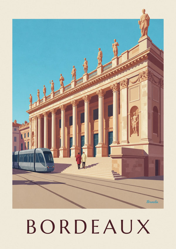 Affisch med Grand Théâtre och Place de la Comédie i Bordeaux