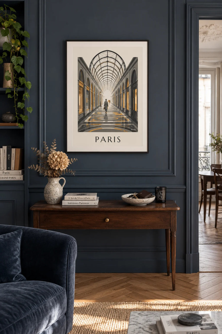 Affiche galerie Vivienne, passage couvert et verrière à Paris : encadrée au mur