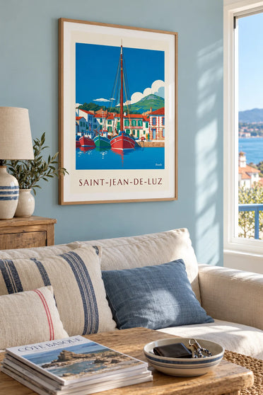 Affiche port de pêche de Saint-Jean-de-Luz et La Rhune : encadrée au mur