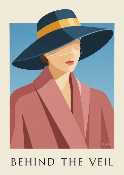Affiche femme élégante au chapeau à voilette : l'affiche entière