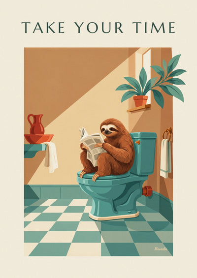 Affiche humoristique paresseux qui lit le journal aux toilettes : l'affiche entière