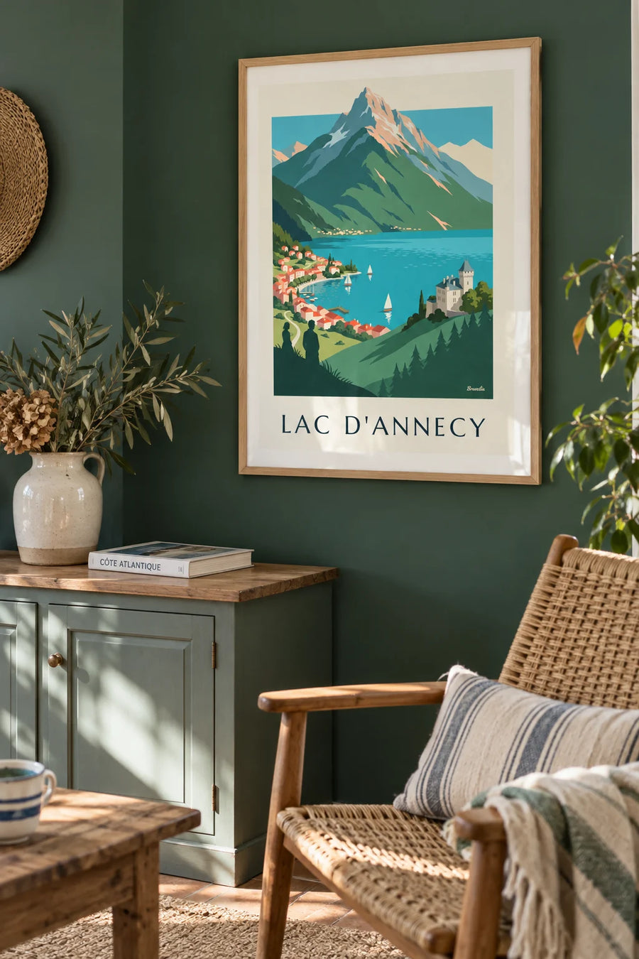 Affiche lac d'Annecy dans les Alpes, voiliers et Tournette : encadrée au mur