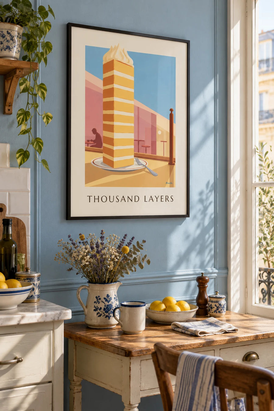 Affiche part de millefeuille à la vanille en pâtisserie : encadrée au mur