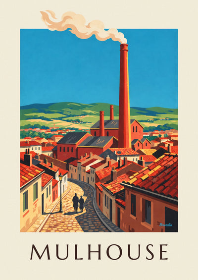Affiche Mulhouse cité industrielle et cheminées d'usine : l'affiche entière