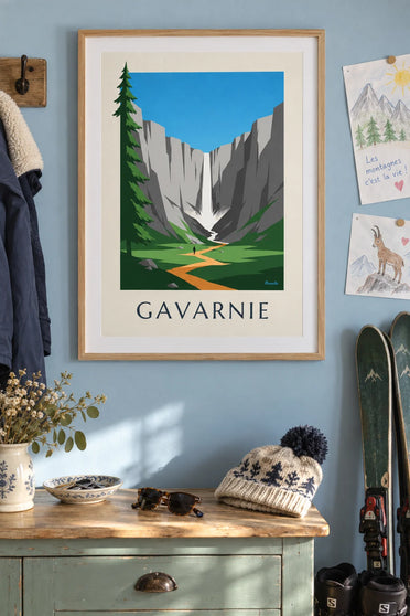 Affiche cirque de Gavarnie et sa grande cascade : encadrée au mur