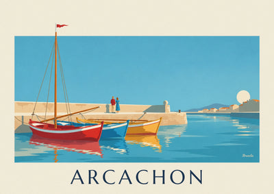 Affiche pinasses colorées dans le port d'Arcachon : l'affiche entière