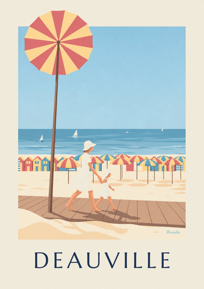 Affiche mère et fillette sur les Planches de Deauville : l'affiche entière