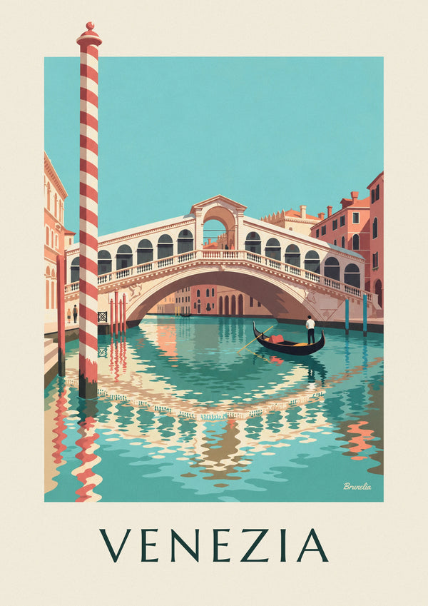 Cartaz da ponte de Rialto e de uma gôndola no Grande Canal de Veneza