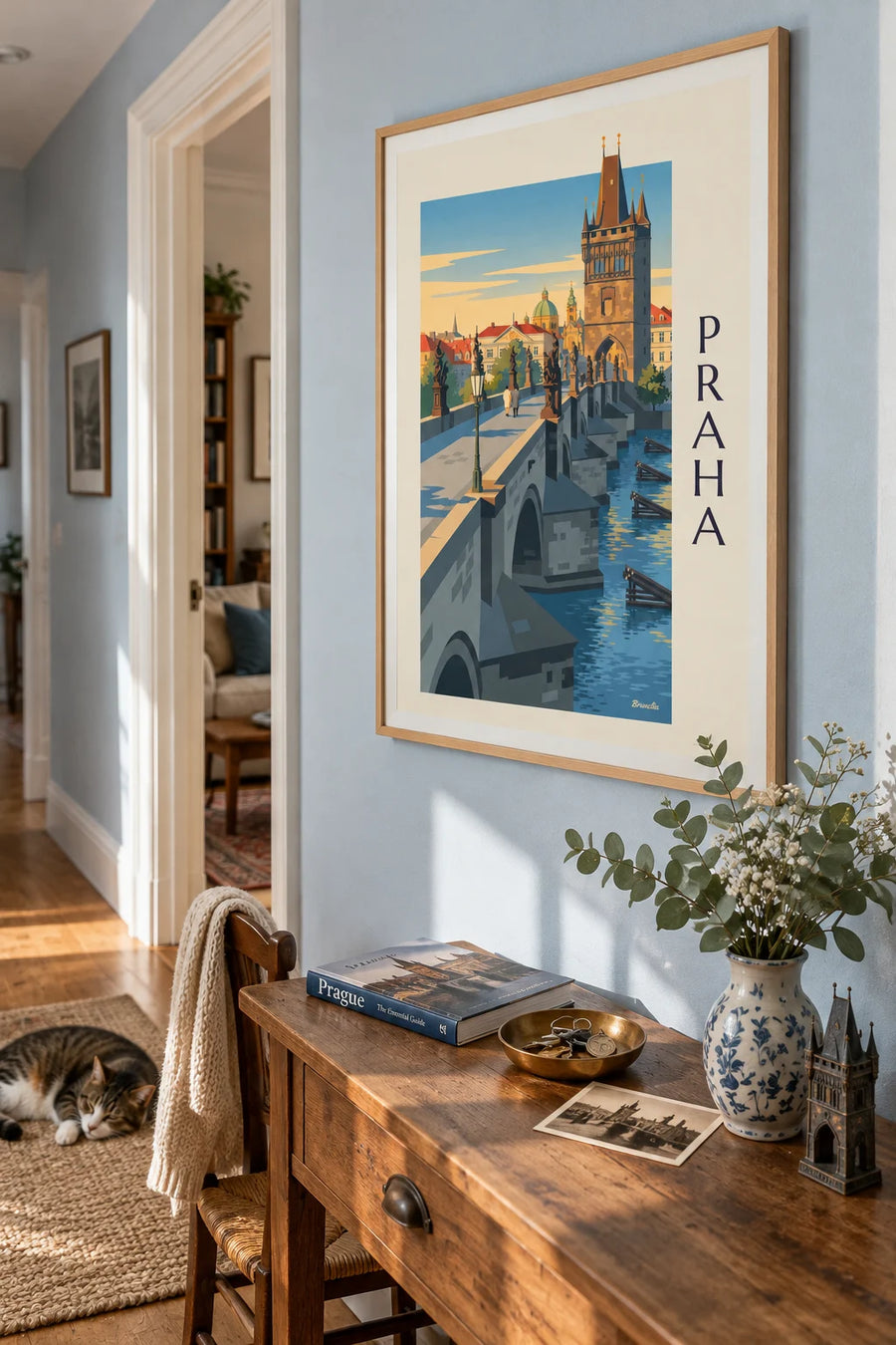 Affiche pont Charles et château de Prague sur la Vltava : encadrée au mur