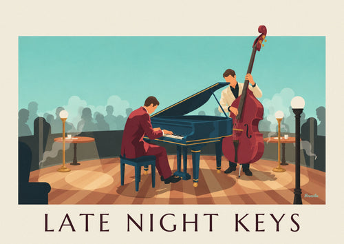 Affiche pianiste au piano à queue dans un club de jazz : l'affiche entière