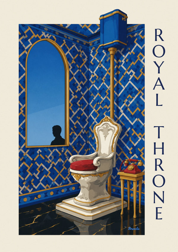 Affiche toilettes trône royal et téléphone à cadran