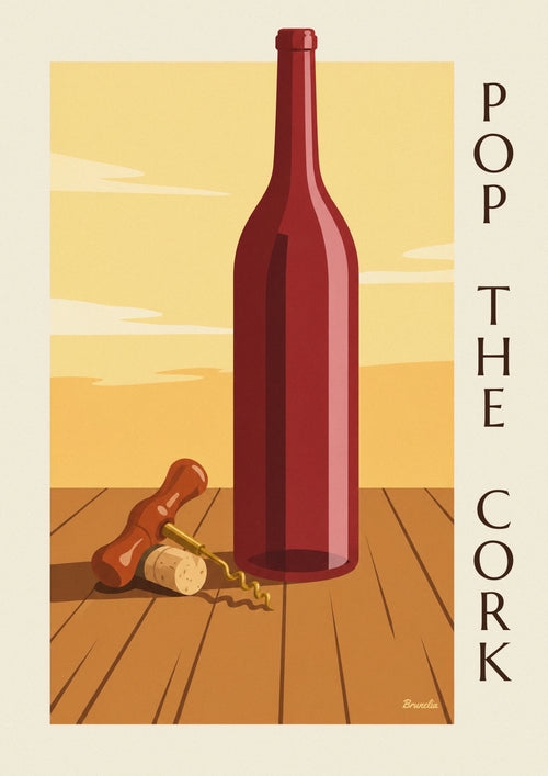 Affiche tire-bouchon ancien et bouteille de vin : l'affiche entière