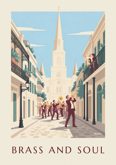 Affiche fanfare de jazz dans le Quartier français de La Nouvelle-Orléans : l'affiche entière