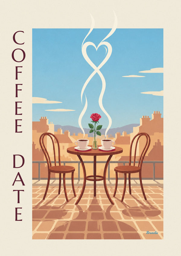 Affiche 2 tasses de café pour un rendez-vous amoureux