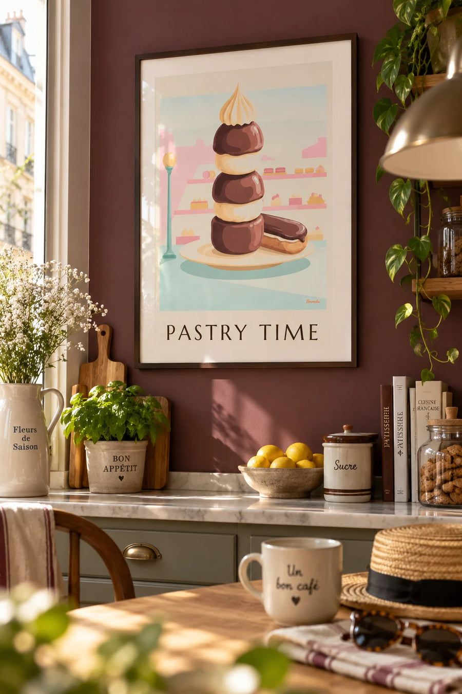 Affiche éclair au chocolat et religieuse en pâtisserie : encadrée au mur
