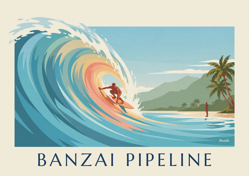 Affiche surfeur au Banzai Pipeline sur la côte nord d'Oahu : l'affiche entière