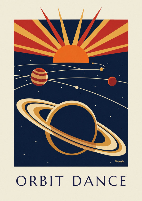 Affiche système solaire, planètes et anneaux de Saturne