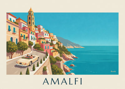 Affiche décapotable sur la route côtière d'Amalfi : l'affiche entière